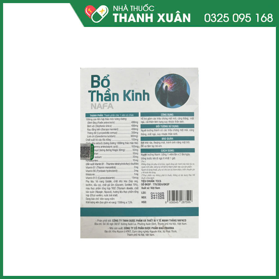 Bổ Thần Kinh NAFA giúp hỗ trợ giảm các triệu chứng mệt mỏi, căng thẳng, mất ngủ, cải thiện tình trạng suy nhược thần kinh